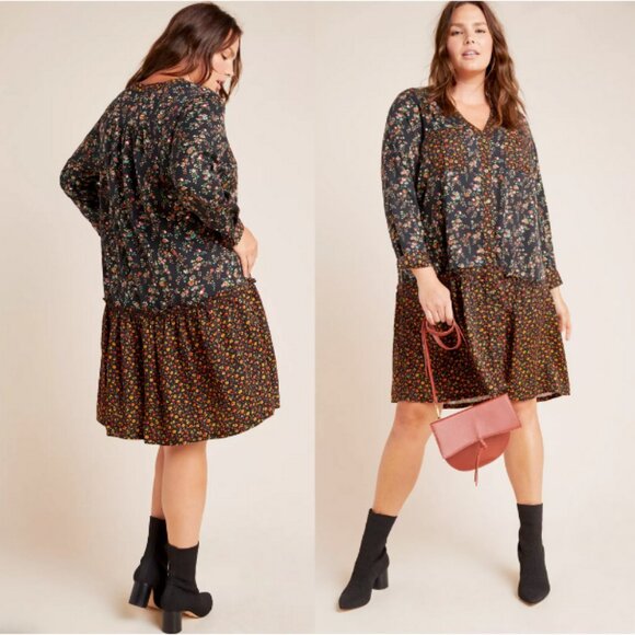 NWT ANTHROPOLOGIE MAEVE Marlie Button-Front Floral Tunic Top Dress Size 16 - Picture 1 of 9